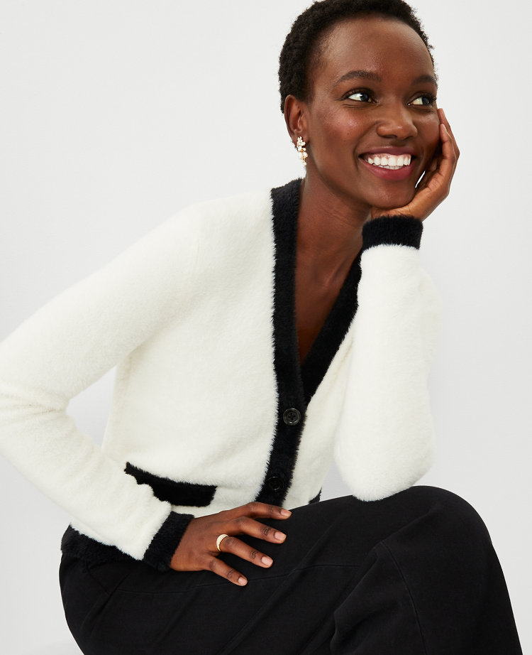 Petite Tipped Fuzzy Pocket Cardigan