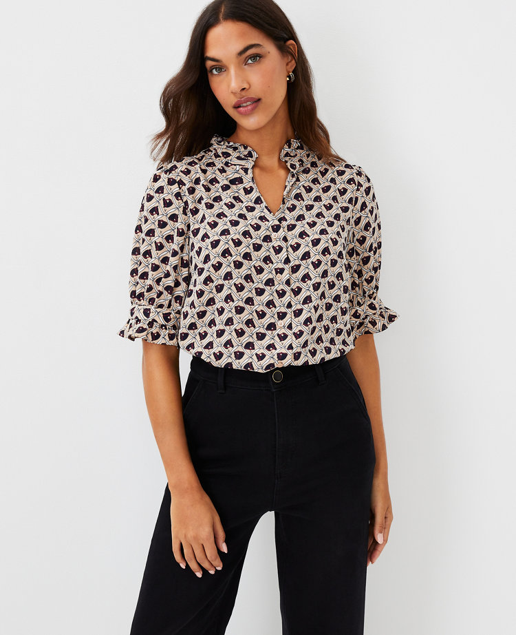 Rosette Ruffle Button Top