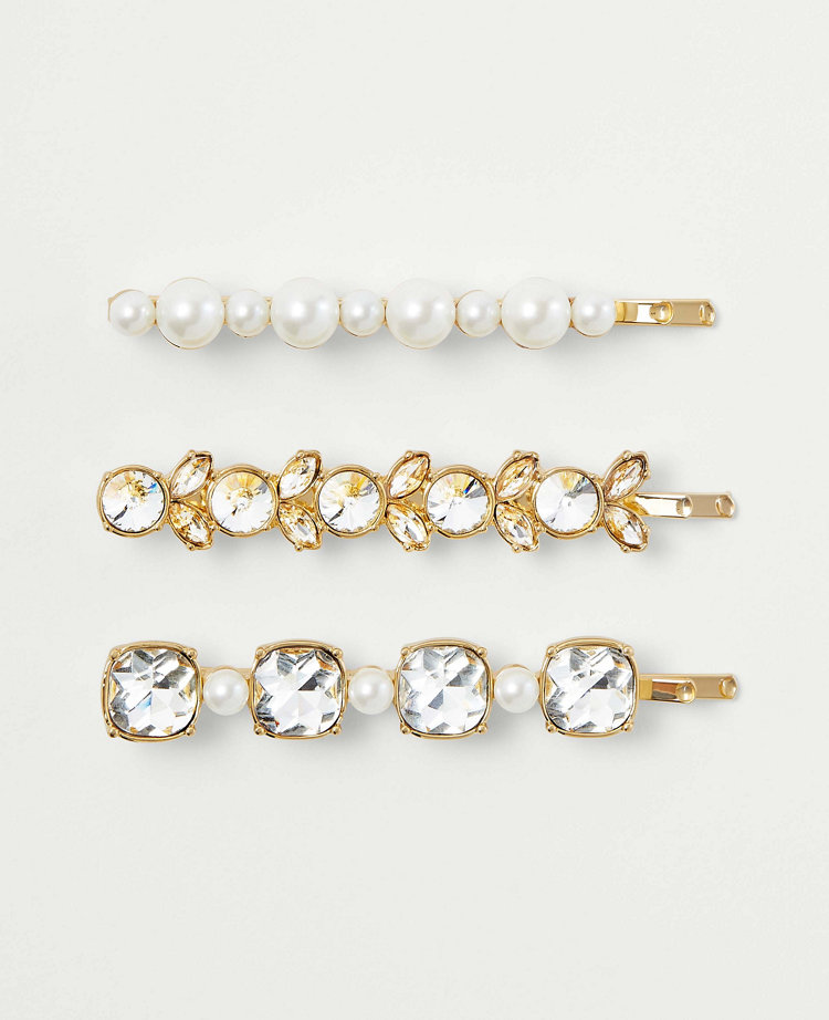 Pearlized Rhinestone Barrette Set