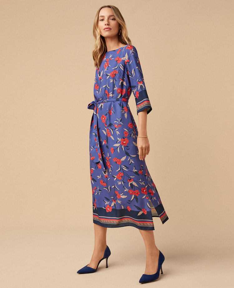 Short Sleeve Shirt Dress Featuring Accented Border Floral Print