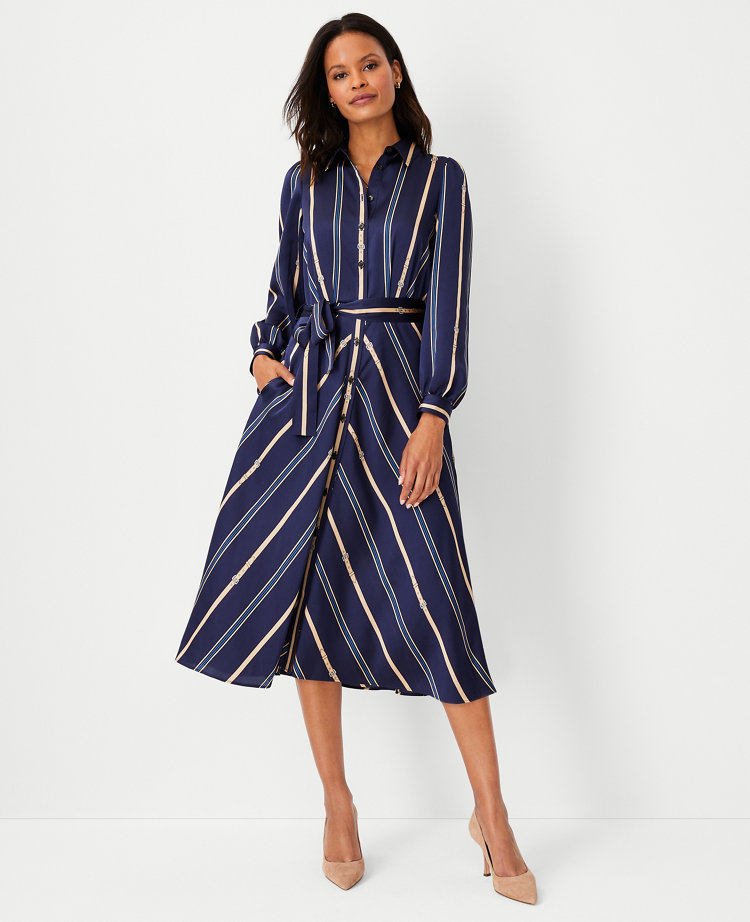 Striped belted shirt store dress