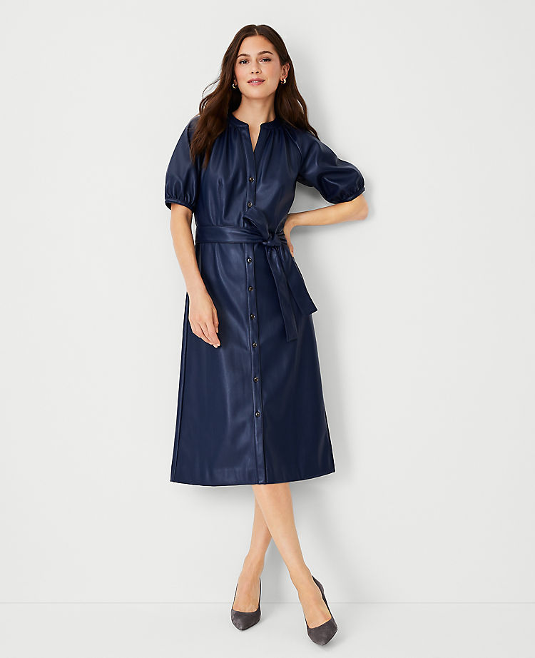 Petite Faux Leather Belted Dress