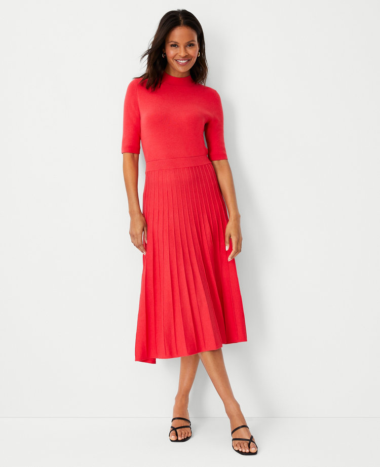 Petite Mock Neck Pleated Sweater Dress