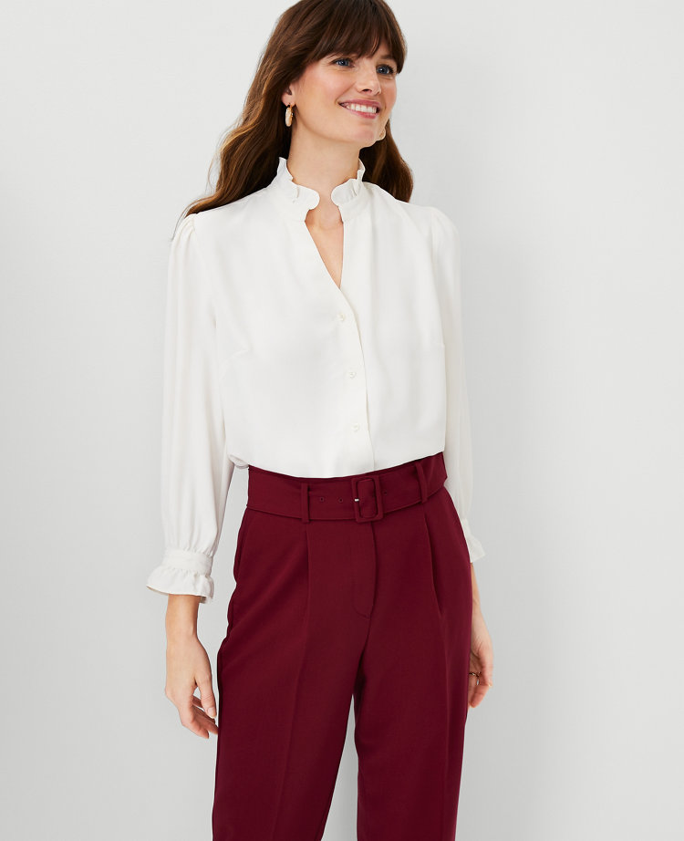 Petite Ruffle Button Top