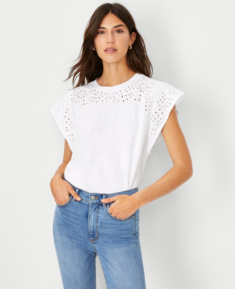 Eyelet Cap Sleeve Tee