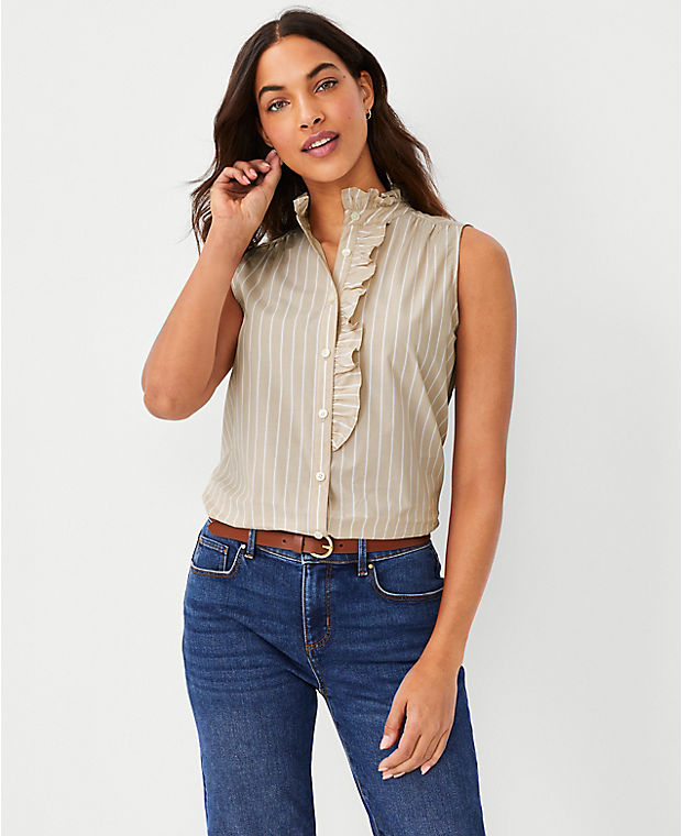 Striped Ruffle Button Front Top