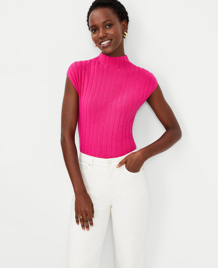 Ribbed Mock Neck Sweater Shell