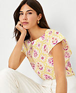 Tile Print Flutter Sleeve Square Neck Top carousel Product Image 1