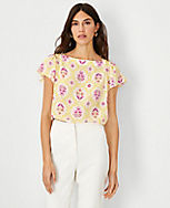 Tile Print Flutter Sleeve Square Neck Top carousel Product Image 3
