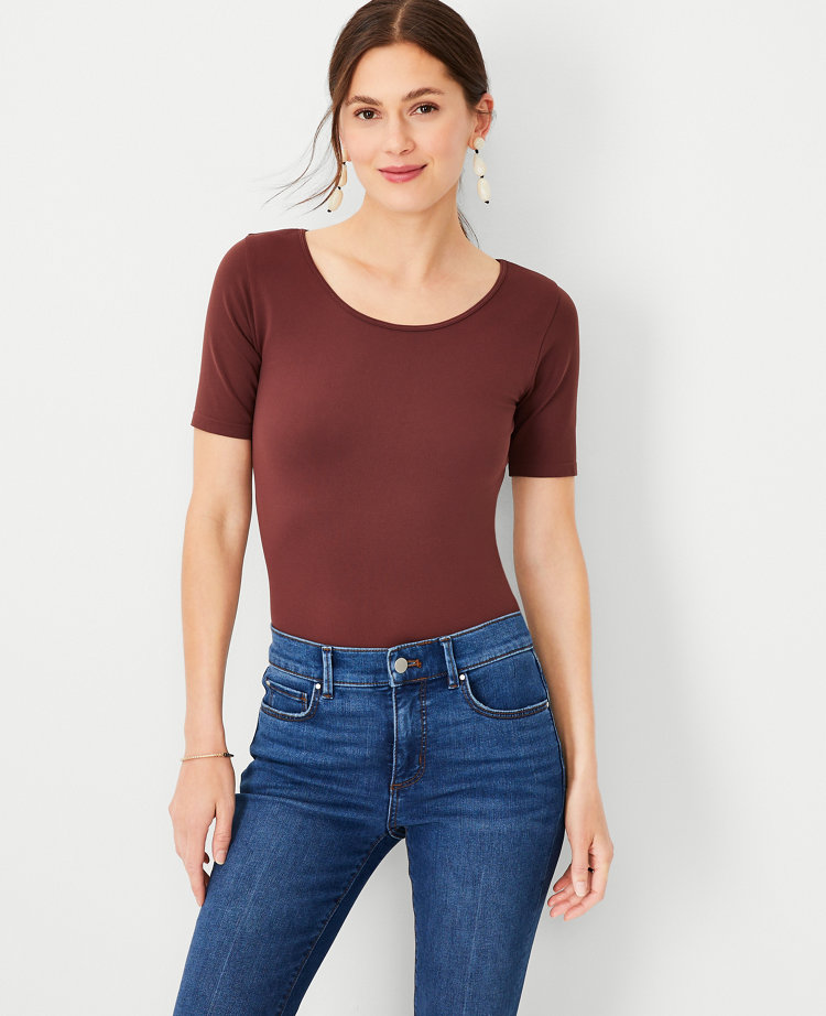 Ann Taylor Seamless Scoop Neck Tee In Brown Stone