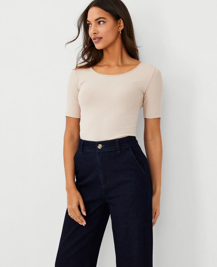Ann Taylor Seamless Scoop Neck Tee In Washed Tan