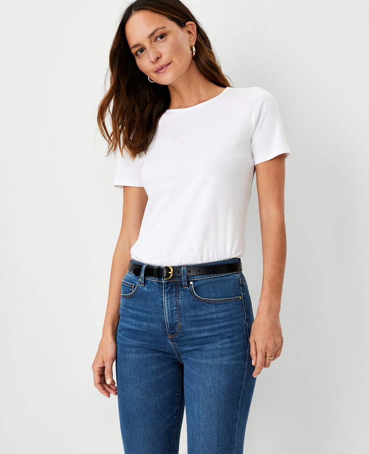 Sleeveless Pima Tee with Ruffle - White with Green