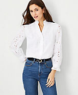 Eyelet Ruffle Button Top carousel Product Image 1