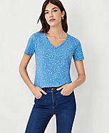 Spotted Pima Cotton V-Neck Tee carousel Product Image 1