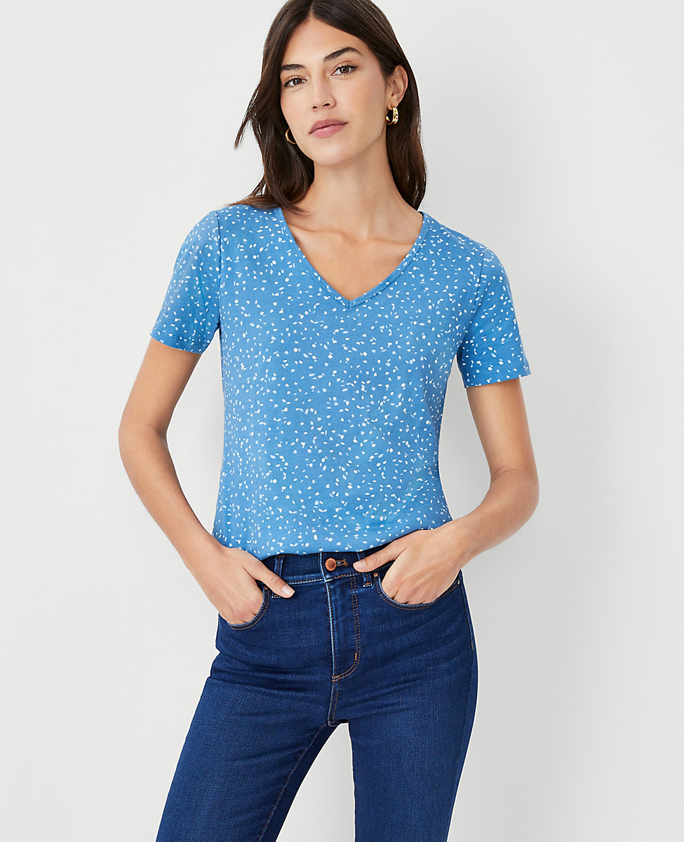 Spotted Pima Cotton V-Neck Tee