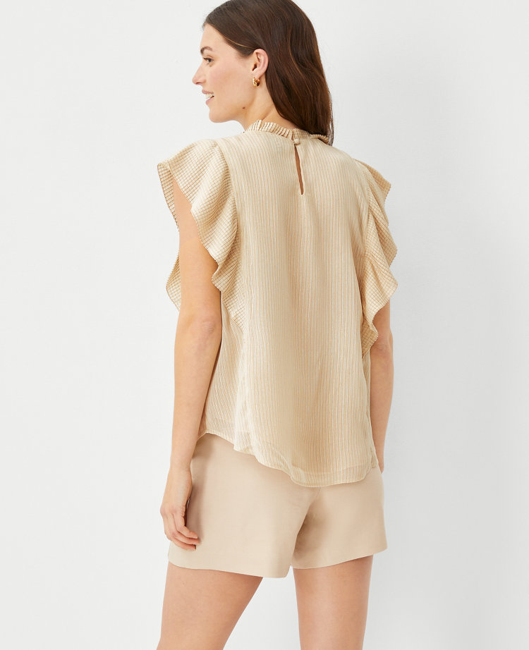 Metallic Stripe Plisse Ruffle Top