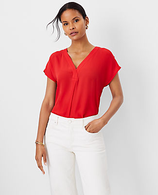 Ann Taylor Mixed Media Pleat Front Top In Peppermint Stick
