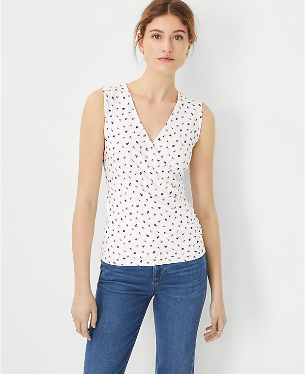 Floral Refined Stretch Sleeveless Wrap Top