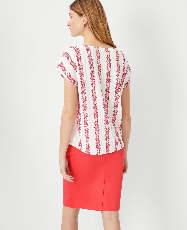 Floral Mixed Media Pleat Front Top