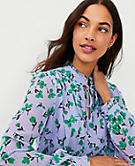 Floral Pintucked Ruffle Tie Neck Top carousel Product Image 1