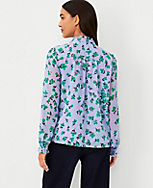 Floral Pintucked Ruffle Tie Neck Top carousel Product Image 2