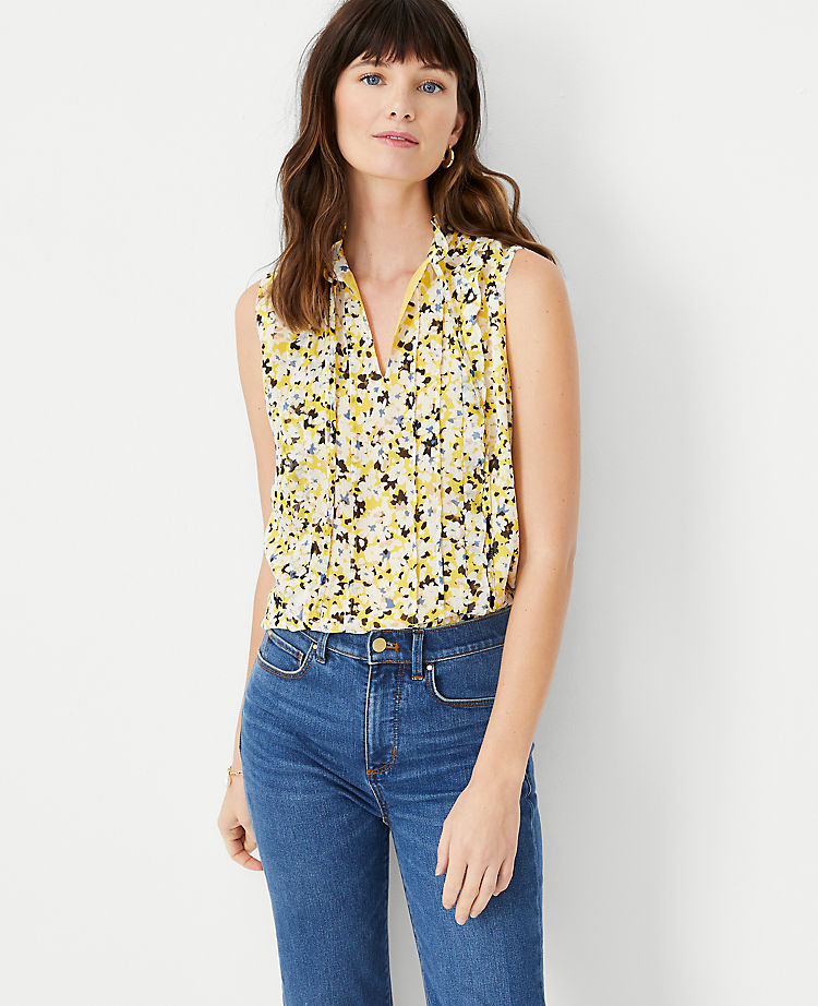 Floral Ruffle Pintucked Popover Shell