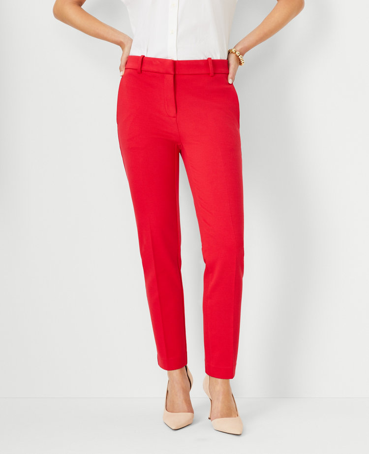 High Rise Red Ankle Pants with Side Zipper - Size 8