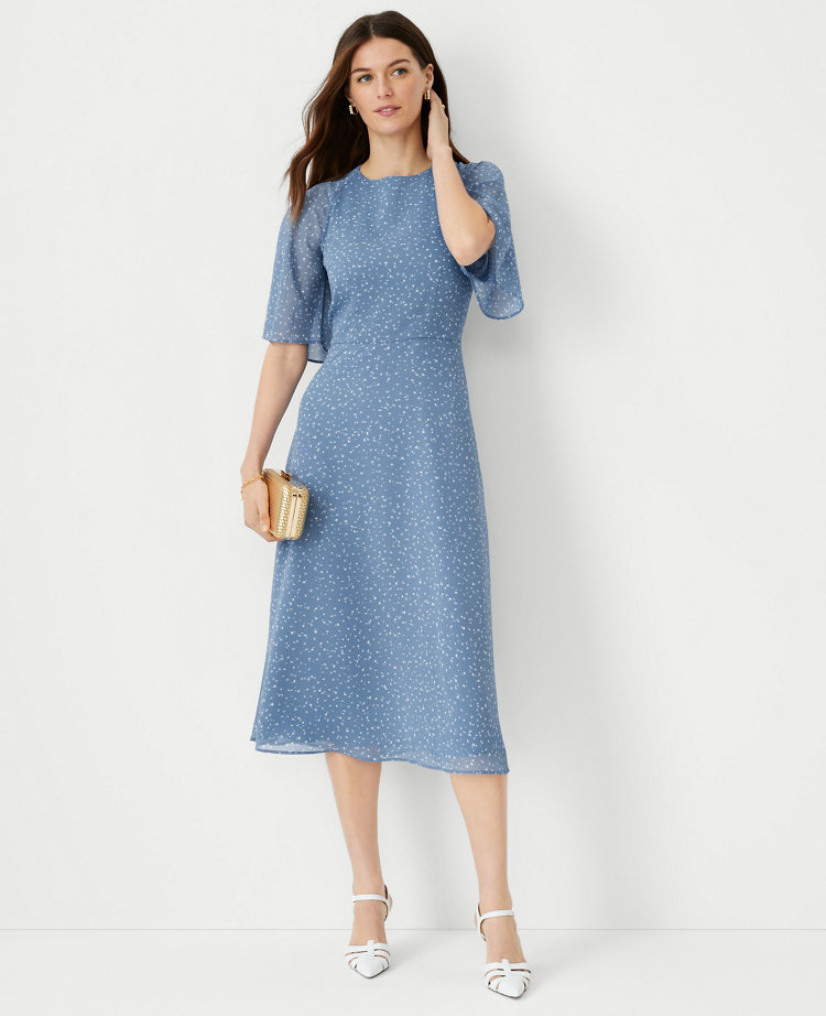 Spotted Flutter Sleeve Midi Dress