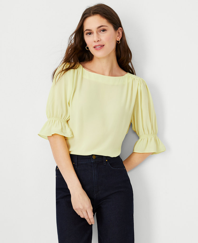 Mixed Media Ruffle Puff Sleeve Top