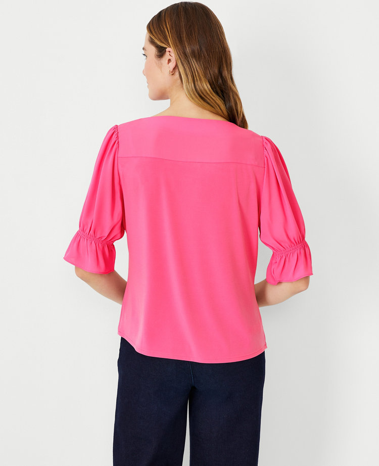 Mixed Media Ruffle Puff Sleeve Top
