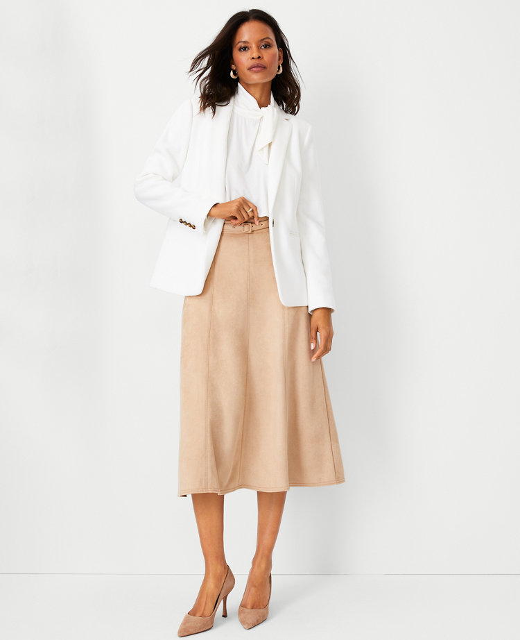 Petite Faux Suede Belted Midi Skirt