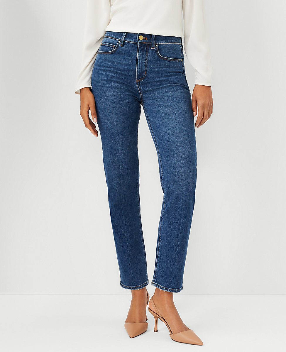 Petite Sculpting Pocket High Rise Straight Jeans in Classic Mid Wash