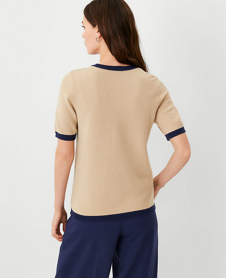 Petite Tipped Shoulder Button Sweater Tee