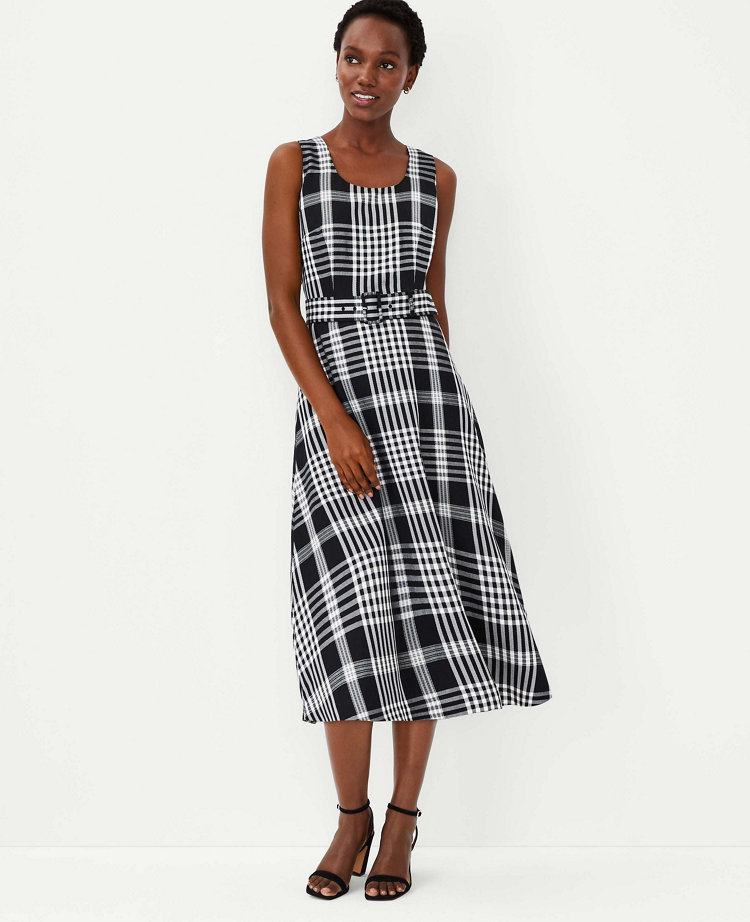 Plaid Belted Flare Dress