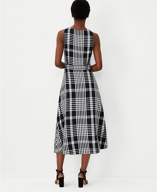 Plaid Belted Flare Dress