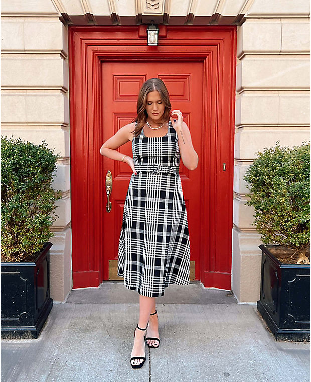 Plaid Belted Flare Dress