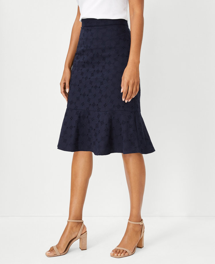 Eyelet Flounce Pencil Skirt