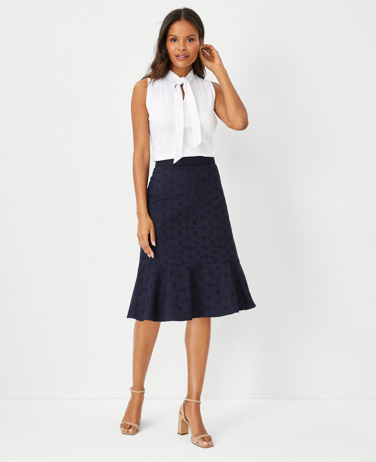 Eyelet Flounce Pencil Skirt