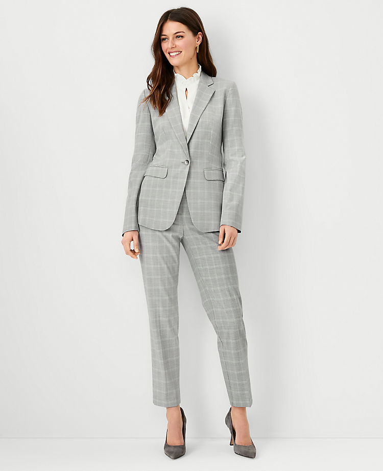 The Petite Notched One Button Blazer in Plaid