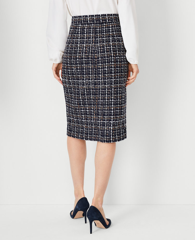 Petite Tweed Button Front Pencil Skirt