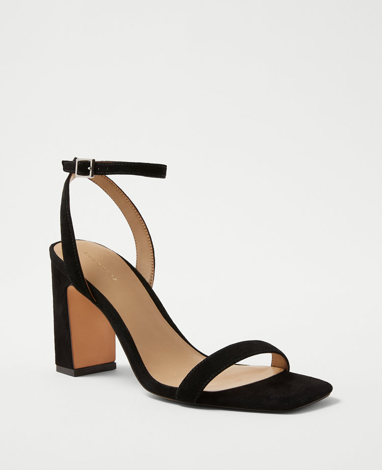 Ann Taylor Suede High Block Heel Sandals In Black