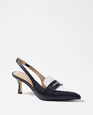 Ann Taylor Penny Loafer Leather Slingback Pumps In Night Sky