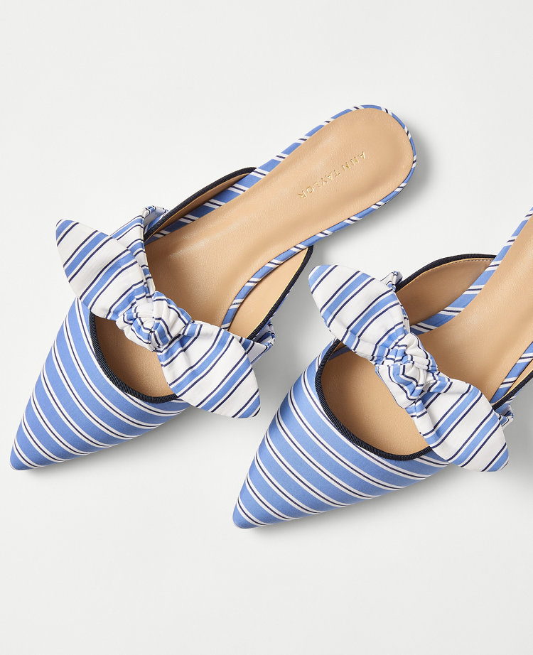 Striped Bow Mule Flats