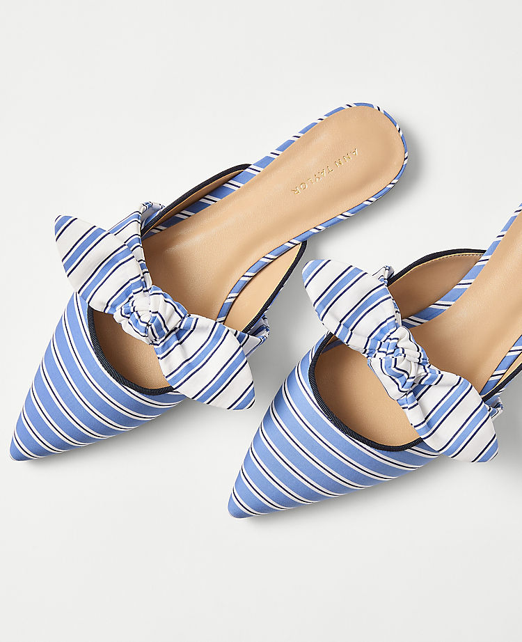 Striped Bow Mule Flats