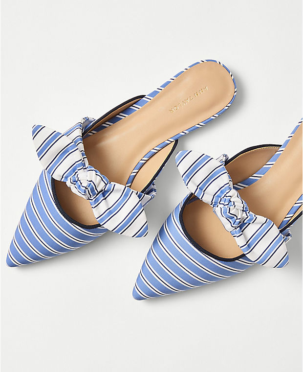 Striped Bow Mule Flats