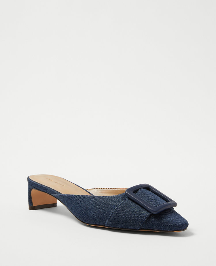 Denim Buckle Mule Pumps