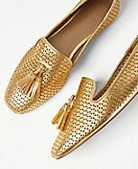 Perforated Metallic Leather Tassel Loafer Flats carousel Product Image 2