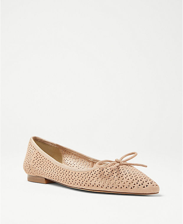 Perforated Suede Bow Flats