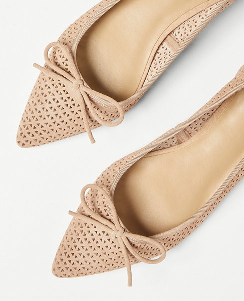 Perforated Suede Bow Flats