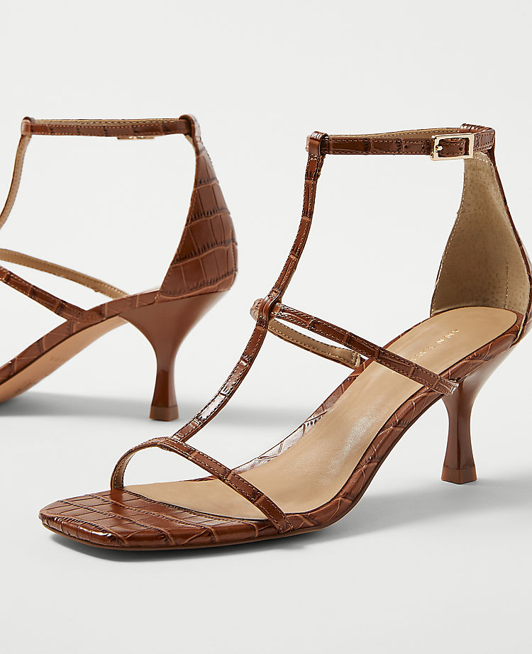 Embossed Three Strap Leather Sandals